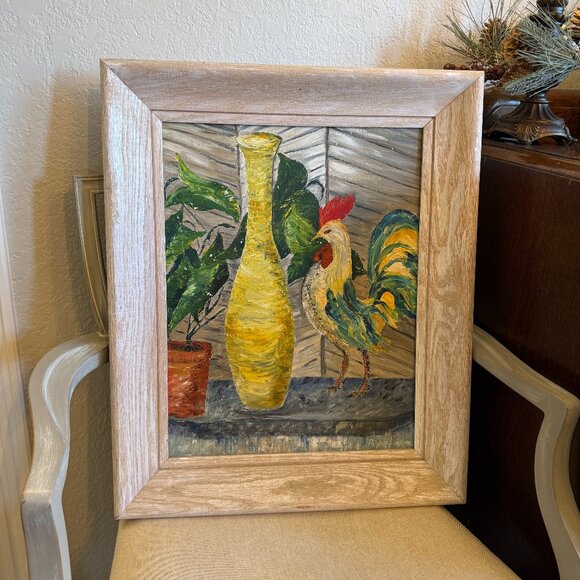 OOAK Vintage Large Chicken Oil Painting Signed by Artist - Picture 3 of 15